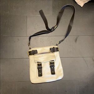 White and brown crossbody purse